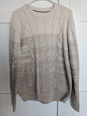 Men's Original Weatherproof Vintage Cream Brown Cable Knit Sweater Size Large